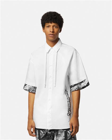 chemise manche courte versace|Chemise à manches courtes Magazine Blanc,Imprimé .